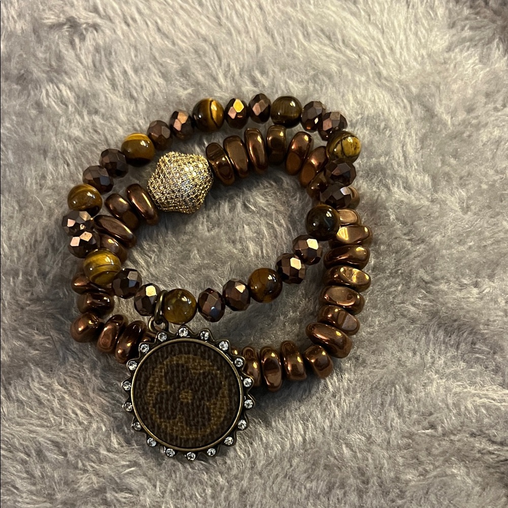 Brown Beaded Bracelet with Crystal Accent